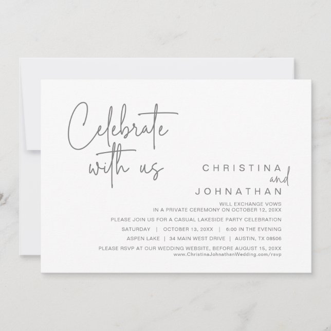 Invitación Celebra con nosotros, Boda Fiesta Elopement Invita (Anverso)