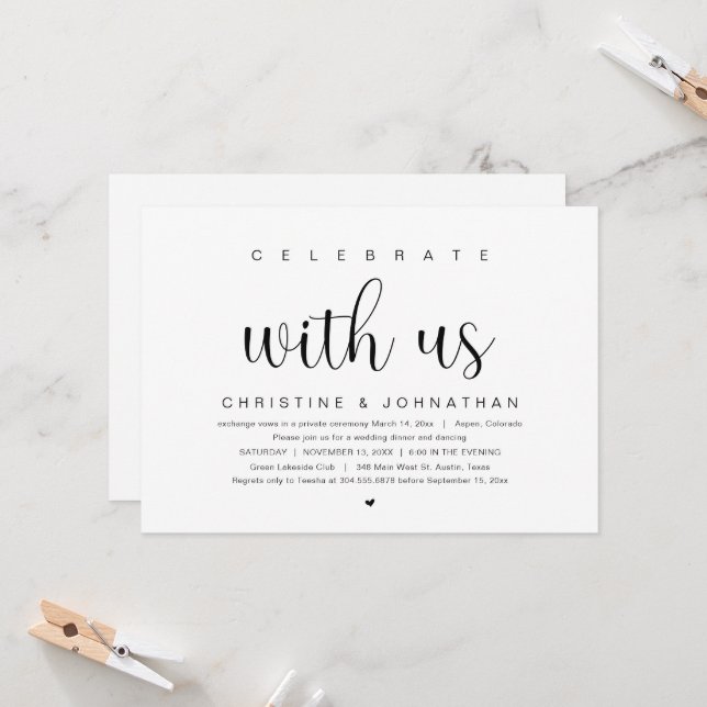 Invitación Celebra con nosotros, Boda Fiesta Elopement Invita (Anverso/Reverso In Situ)