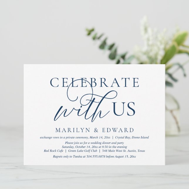 Invitación Celebra con nosotros, Boda Fiesta Elopement Invita (Anverso de pie)