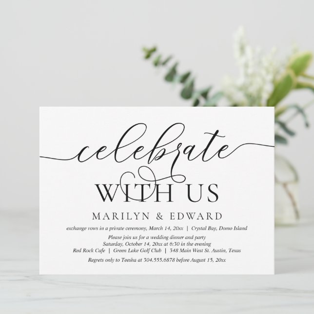 Invitación Celebra con nosotros, Boda Fiesta Elopement Invita (Anverso de pie)