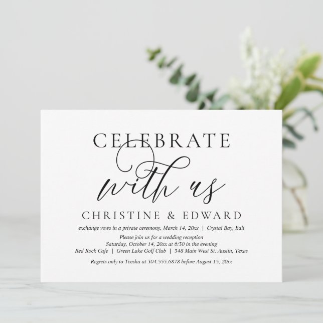 Invitación Celebra con nosotros, Boda Fiesta Elopement Invita (Anverso de pie)