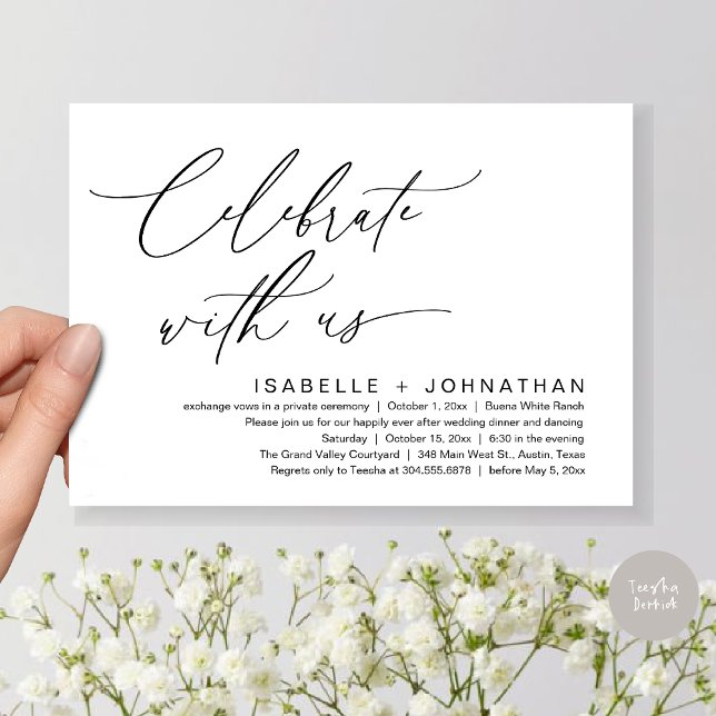 Invitación Celebra con nosotros, Boda romántico Fiesta de cen (Celebrate with us, Romantic Wedding Dinner Brunch Party Invites Card PDF Modern Classy White Black)