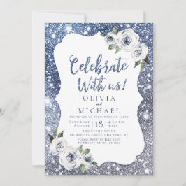 Invitación ¡Celebra Con Nosotros! Brillo azul y flores