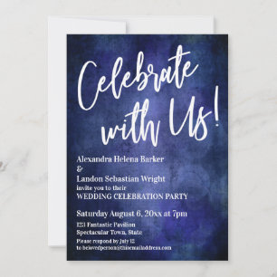 Invitación ¡Celebra Con Nosotros! Caligrafía Azul Rico Grunge