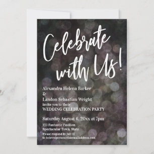 Invitación ¡Celebra Con Nosotros! Caligrafía Grunge Bokeh