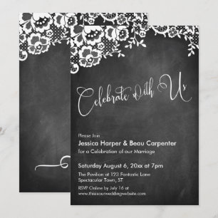 Invitación Celebra con Nosotros Caligrafía Pizarra y Encaje