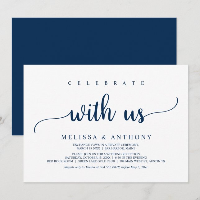 Invitación Celebra con nosotros, cena de boda íntima y huida (Anverso / Reverso)
