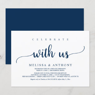 Invitación Celebra con nosotros, cena de boda íntima y huida