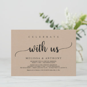 Invitación Celebra con nosotros, cena de boda íntima y huida