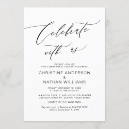 Invitación Celebra con nosotros, cena de ensayo negra y Boda