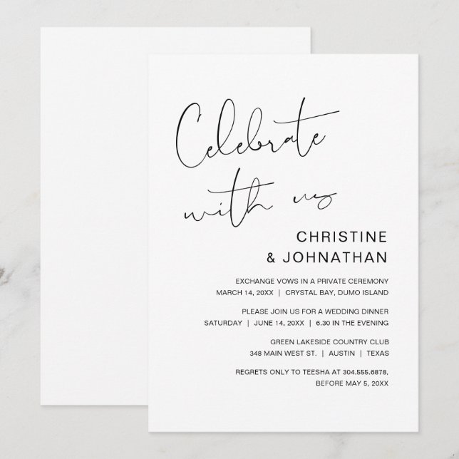 Invitación Celebra con nosotros, el Boda Elopement moderno (Anverso / Reverso)