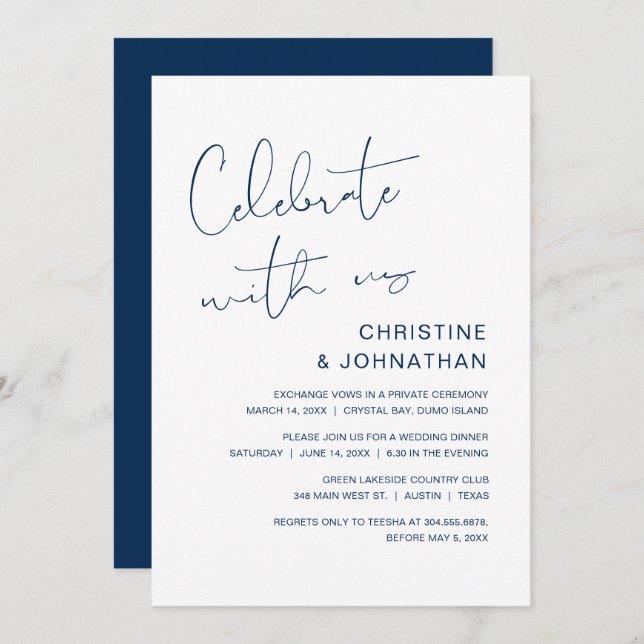 Invitación Celebra con nosotros, el Boda moderno Elopement In (Anverso / Reverso)