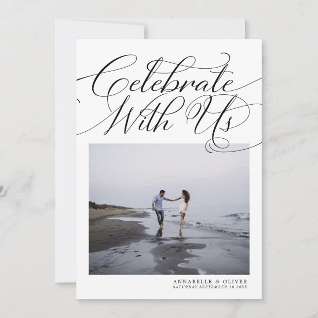 Invitación Celebra con nosotros| Elegante Boda fotográfico In (Anverso)