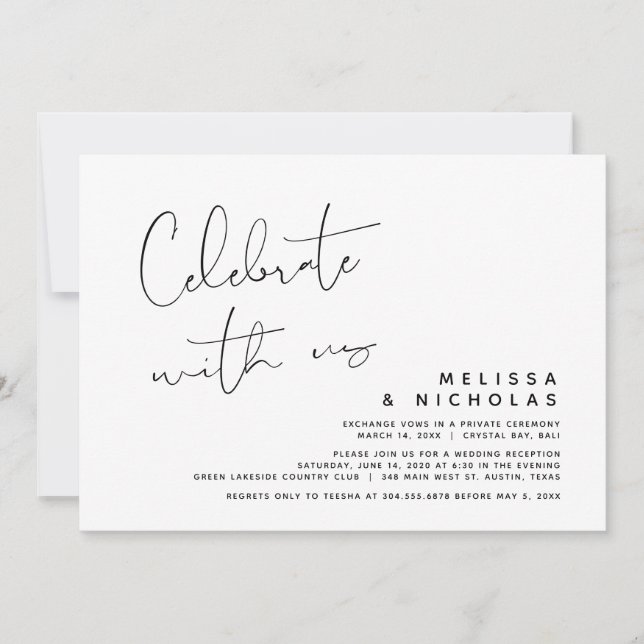 Invitación Celebra con nosotros, Fiesta de Boda Fugaz (Anverso)