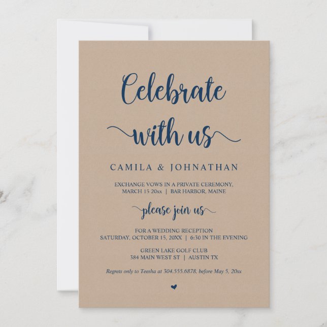 Invitación Celebra con nosotros, Fiesta de Boda Fugaz Rustica (Anverso)