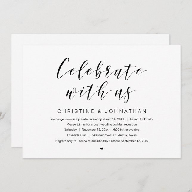 Invitación Celebra con nosotros, fiesta de boda íntima (Anverso / Reverso)