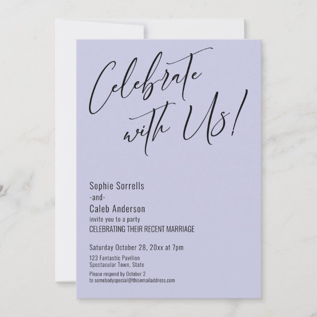 Invitación ¡Celebra con Nosotros! Fiesta de Boda Lavanda Mode (Anverso)