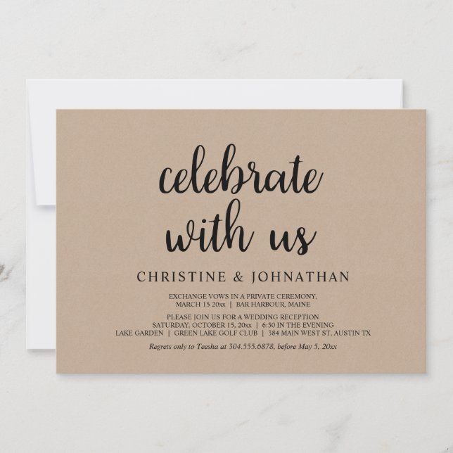Invitación Celebra con nosotros, fiesta de boda rústica y fug (Anverso)