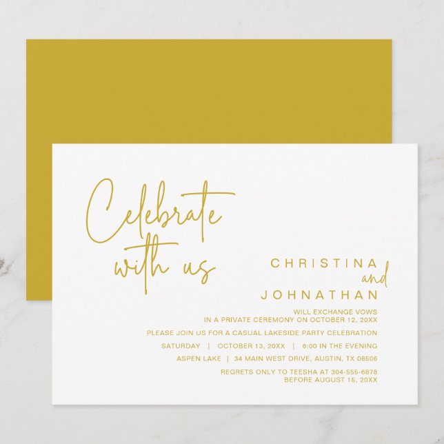 Invitación Celebra con nosotros, Fiesta de Elopamiento Post B (Anverso / Reverso)