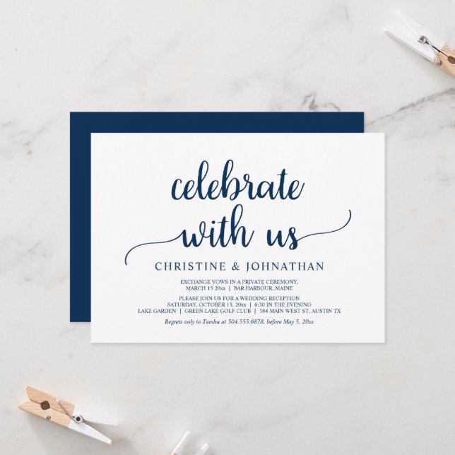 Invitación Celebra con nosotros, Fiesta de Elopement, Boda ru (Anverso/Reverso In Situ)