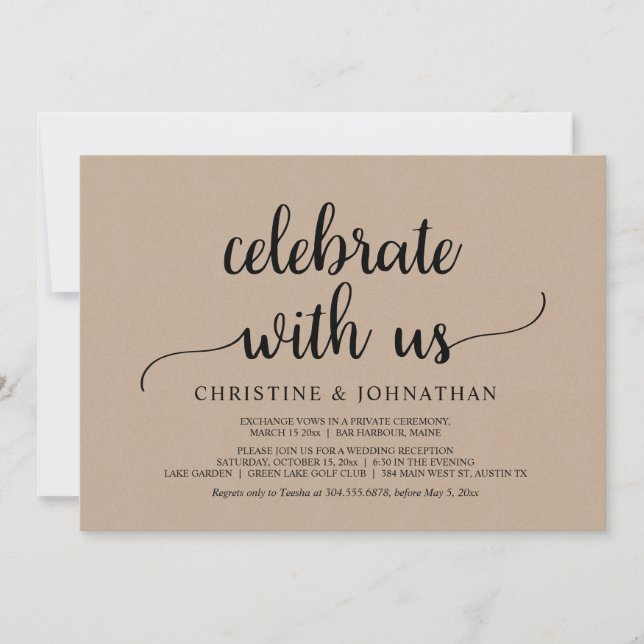 Invitación Celebra con nosotros, Fiesta de Elopement, Boda ru (Anverso)