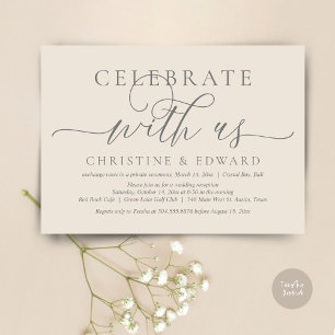Invitación Celebra con nosotros, Fiesta de Elopement, Crema y