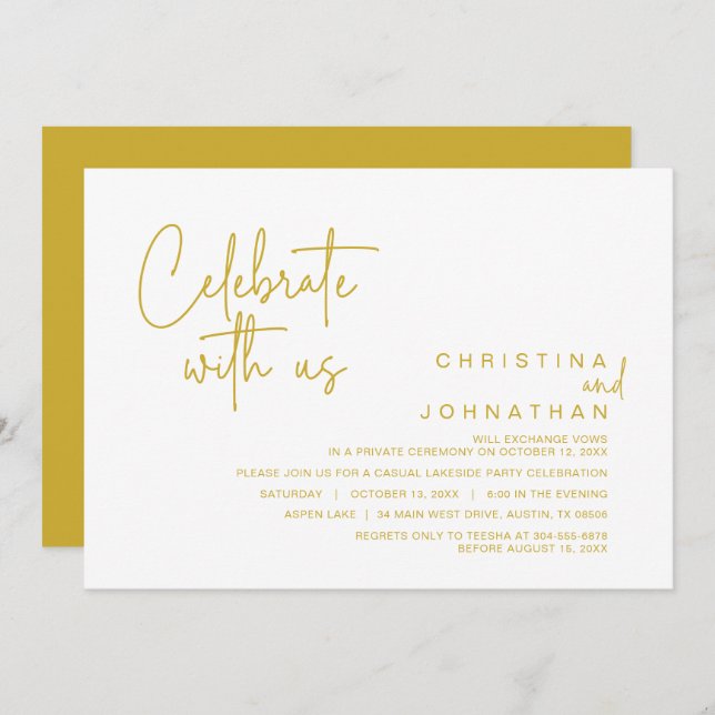 Invitación Celebra con nosotros, Fiesta de Elopement Post Bod (Anverso / Reverso)