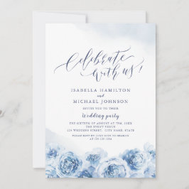 Invitación ¡Celebra con nosotros! floral azul polvoriento de 