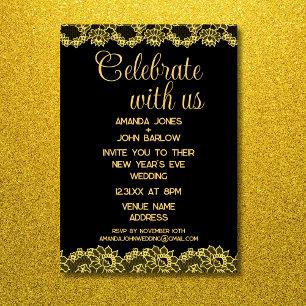 Invitación Celebra Con Nosotros Floral Dorado Año Nuevo Boda