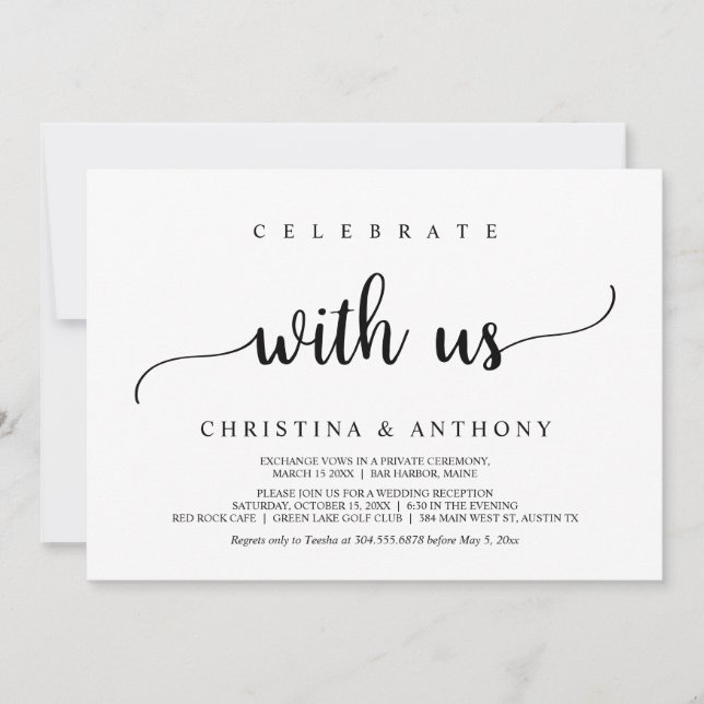 Invitación Celebra con nosotros, Huida de boda rústica (Anverso)