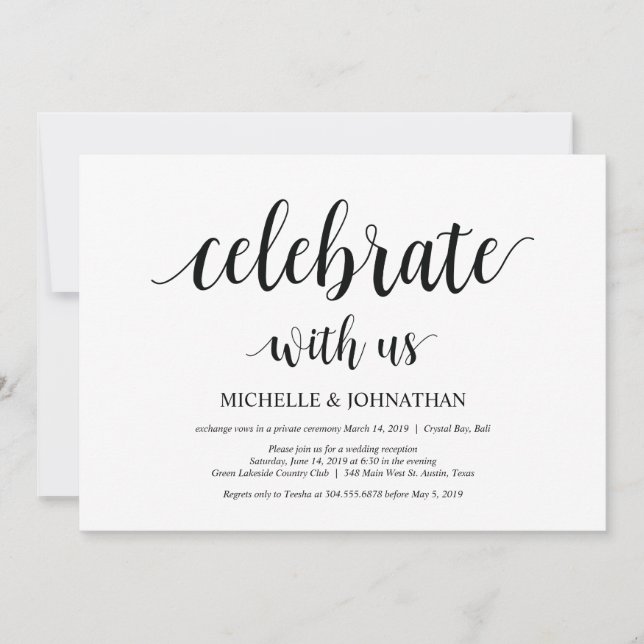 Invitación Celebra con nosotros, invita el Boda Elopement (Anverso)