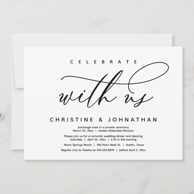 Invitación Celebra con nosotros, la cena de Elopement Boda mo (Anverso)