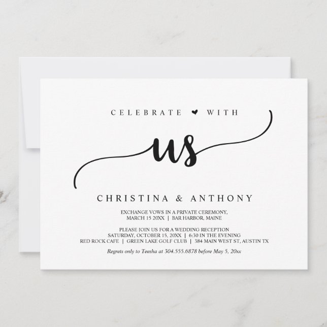 Invitación Celebra con nosotros, la cena de Elopement, un Bod (Anverso)