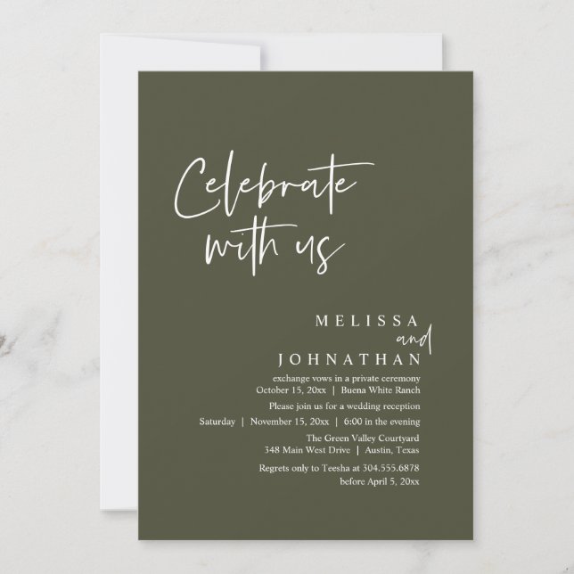 Invitación Celebra con nosotros, la recepción de la boda mode (Anverso)