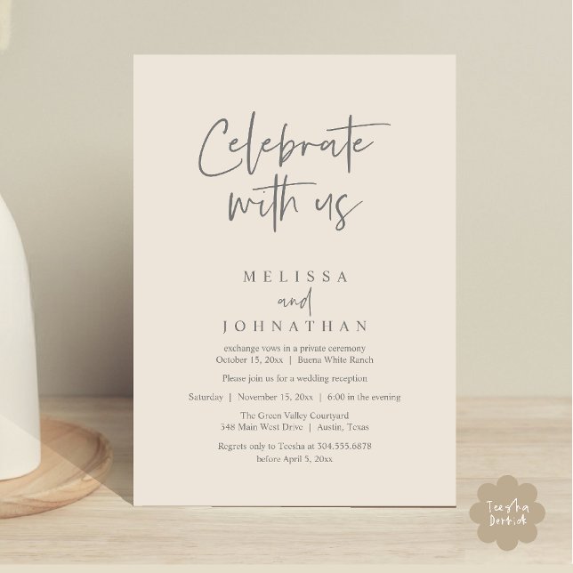 Invitación Celebra con nosotros, la recepción de la boda mode (Celebrate with us Modern Casual Wedding Reception Dinner Lunch Brunch Invites Card PDF Cream Grey)