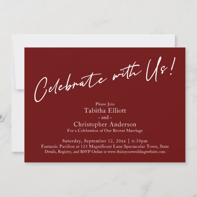 Invitación Celebra con Nosotros Letra a Mano Simple Burgundy (Anverso)