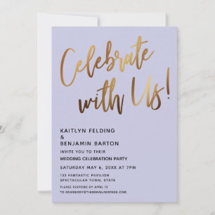 Invitación Celebra Con Nosotros Letra Dorada Simple Lavanda