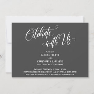 Invitación Celebra con Nosotros Letra Elaborada Gris Oscuro