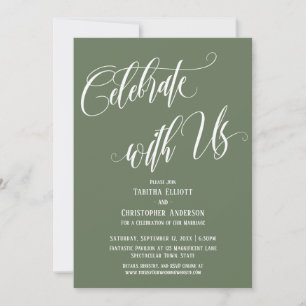 Invitación Celebra con Nosotros Letra Elaborada Verde Olivo