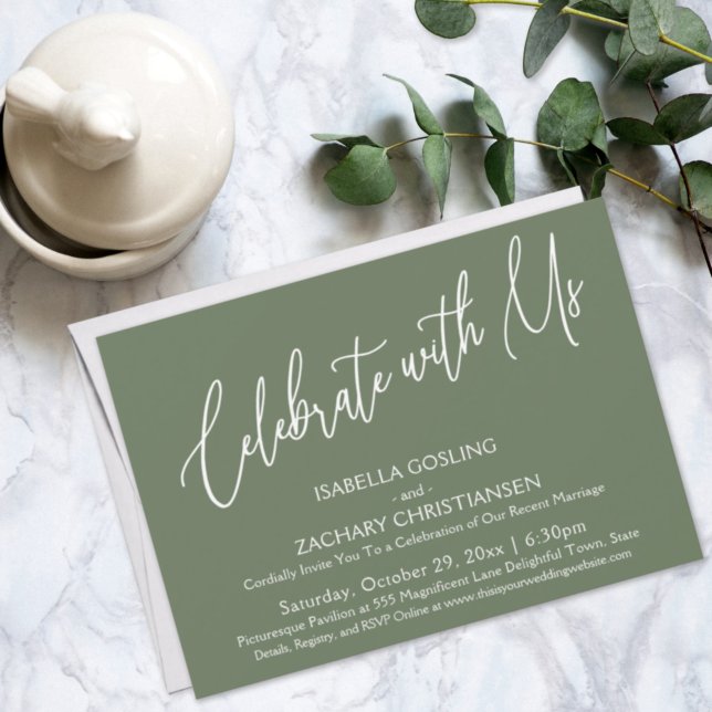 Invitación Celebra con Nosotros Letra Elegante Verde Oliva (Subido por el creador)