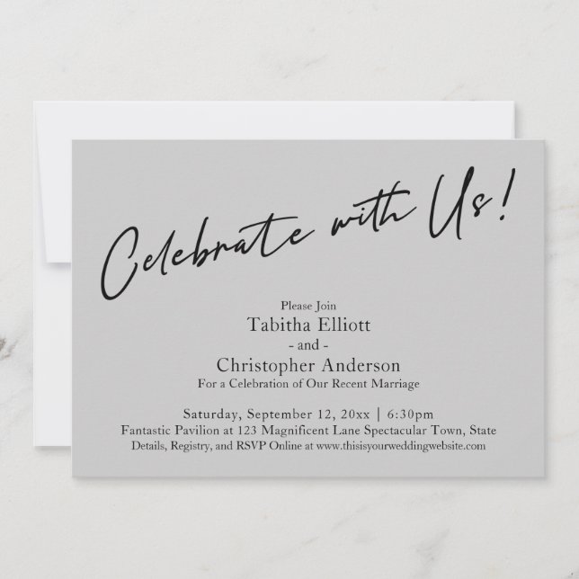 Invitación Celebra con Nosotros Letra Simple Gris Claro (Anverso)