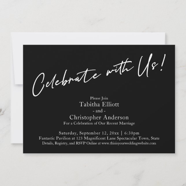 Invitación Celebra con Nosotros Letra Simple Negro (Anverso)