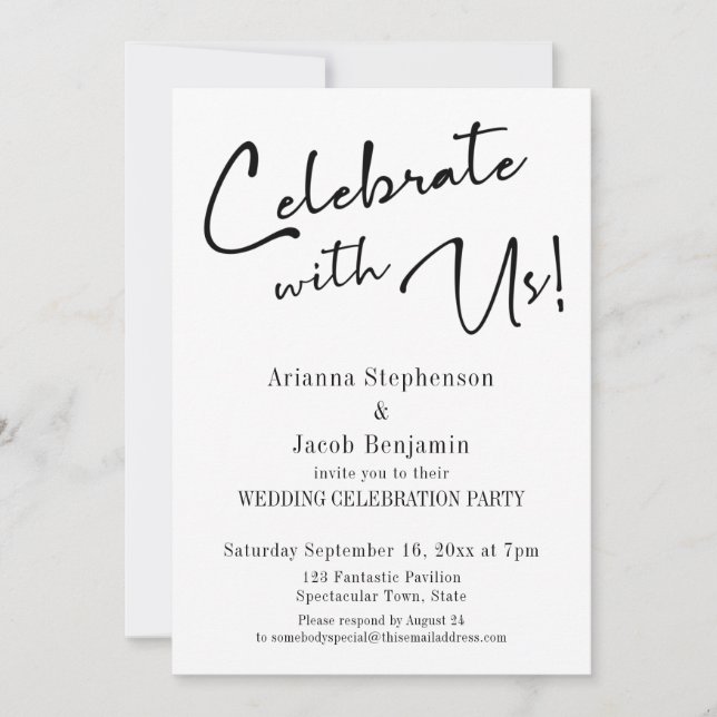 Invitación "¡Celebra con nosotros!" Moderna fiesta de boda si (Anverso)
