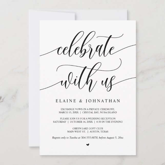 Invitación Celebra con nosotros, negro, Fiesta de Elopement B (Anverso)