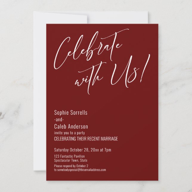 Invitación Celebra con Nosotros Recepción Burgundy Simple Mod (Anverso)