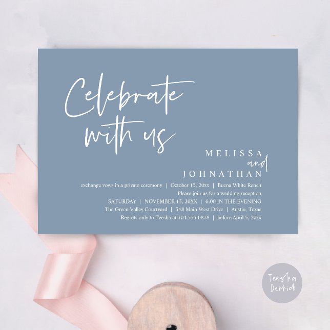 Invitación Celebra con nosotros Recepción de Boda Moderna (Celebrate with us Modern Casual Wedding Reception Dinner Lunch Brunch Invites Card PDF Dusty Blue)