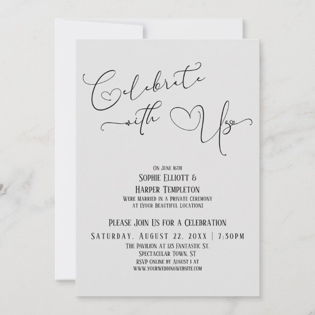 Invitación Celebra con nosotros recepción elegante gris claro (Anverso)