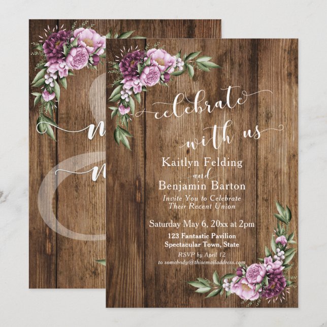 Invitación Celebra con Nosotros Recepción Rústica y Floral (Anverso / Reverso)