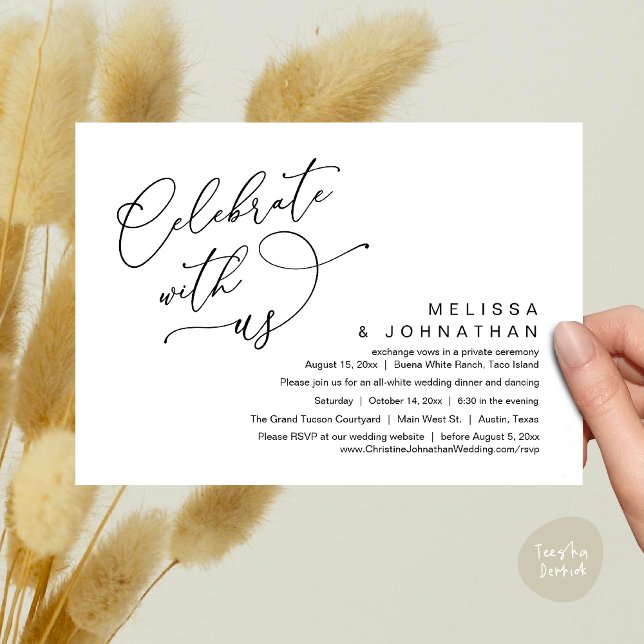 Invitación Celebra con nosotros, Romántica Boda Dinner (Celebrate With Us, Romantic Wedding Dinner Party Lunch Brunch Invitation Card PDF White Black)