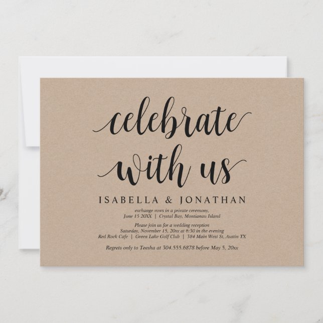 Invitación Celebra con nosotros, Rustic Kraft, Boda Elopement (Anverso)